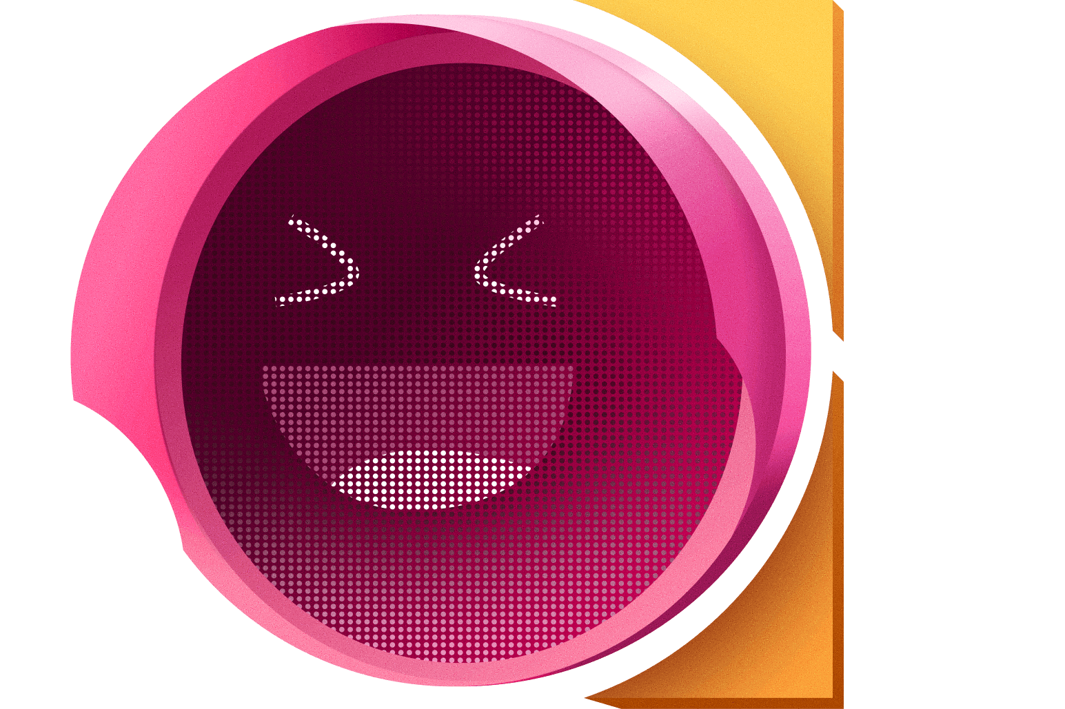 Pink ringed portal with a halftone smiling face